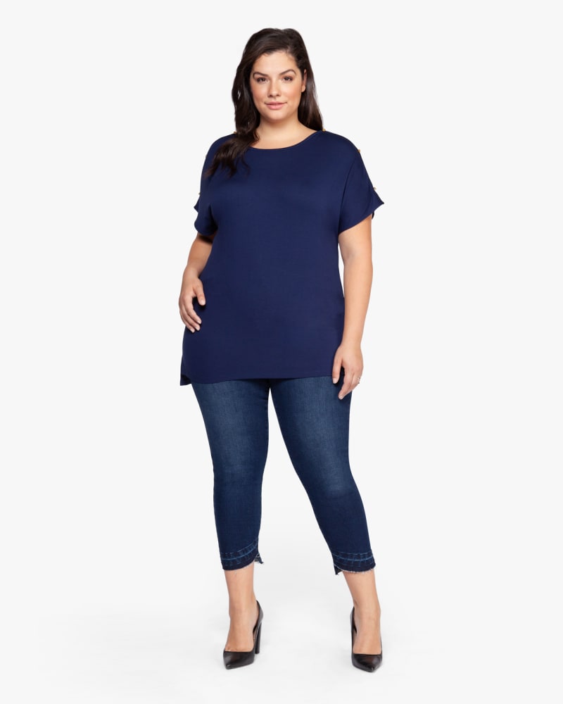 Plus size model wearing Amy Scoopneck Studded Top by Dex Plus | Dia&Co | dia_product_style_image_id:123052